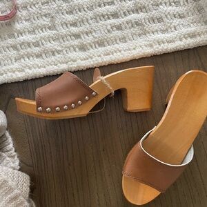 Brown Wooden clog Heel Women's Sandals 6